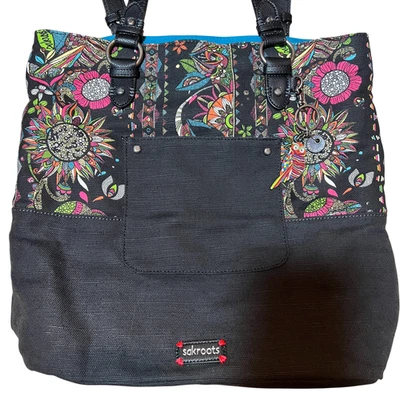 Bolso de Mano Sakroots Artist Peace Negro Floral Búho Llavero Boho Lona Hombro Foto 1 de 4