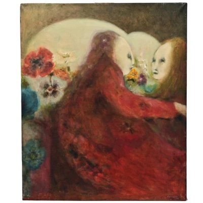 FREDERICK SPRAGUE Original Vintage Signed Figure Double Portrait Oil Painting - Image 1 of 4