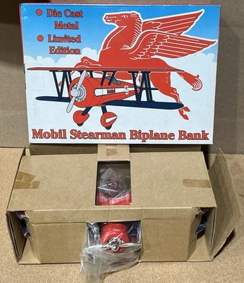 Liberty Classics MOBILOIL Diecast STEARMAN BIPLANE Airplane Bank NOS - Image 1 of 4