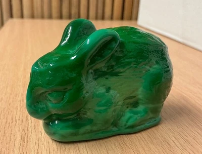 Vintage Czech Bohemian Green Malachite Glass Rabbit - Image 1 of 4