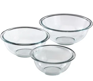 Juego de tazones mezcladores transparentes Pyrex para preparar, hornear y cocinar vidrio, 3 piezas - Imagen 1 de 3