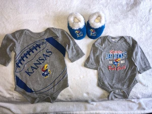 Kansas Jayhawks Baby Lot (2) OnePiece Romper & Booties size Newborn & 6-9 Months - Picture 1 of 12