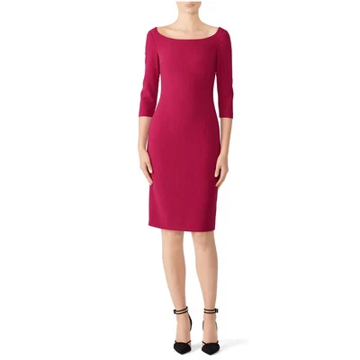 Black Halo Rowan Sheath Dress Pink Pleated Boat Neck 3/4 Sleeve Sz 4 - Image 1 of 4