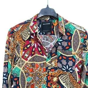 Reason Colorful Graphic Abstract MultiPrint Button Up Shirt Pre-Owned Mens Large - Picture 1 of 14