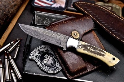 Охотничий нож CFK ручной работы из Дамаска на заказ ИНДИЙСКАЯ ПРИНЦЕССА ПЕРО СКРИМШОУ - Изображение 1 из 4