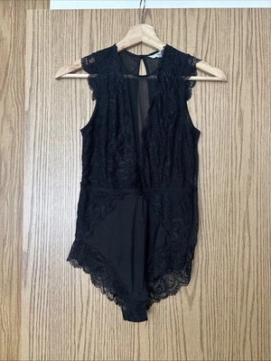 FLORA BY FLORA NIKROOZ   V Neck Black Lace Bodysuit  Small - Image 1 of 4