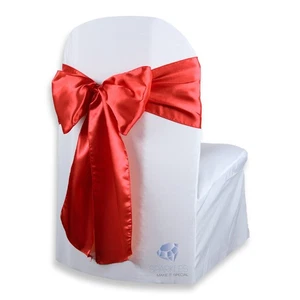 50 pcs Satin Chair Cover Bow Sash 108"x8" - Red - Wedding Party Banquet vd - Picture 1 of 5