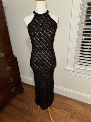 Alice + Olivia Womens Lulu Fitted Knit Dress Black Midi Halter Neck NWT - Image 1 of 4