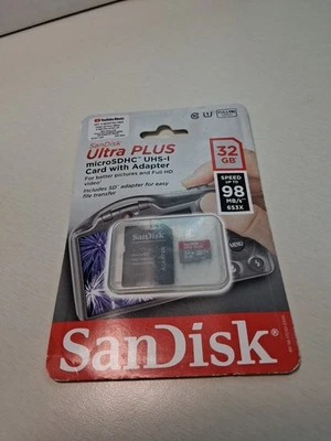 SANDISK ULTRA PLUS 32GB MICRO SDHC UHS-I MEMORY CARD WITH ADAPTER - NEW - Image 1 of 3