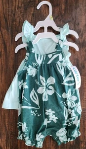 Carter's Kleinkind Mädchen 3-teiliges Kleid und Strampler Outfit Set grün tropisch 3M NEU - Bild 1 von 4