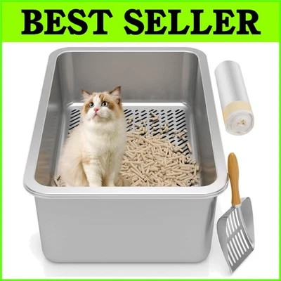 Caja de arena tamizadora XXL duradera para gatos grandes - Control de olores y pellets de pino listos Foto 1 de 4