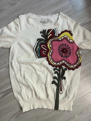 Alice and Olivia Floral Embroidered Linen and Cotton Sweater  White - Image 1 of 4