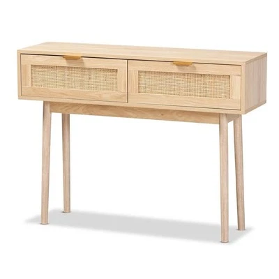 Baxton Studio Light Oak Brown Finished Wood and Rattan 2-Drawer Console Table - Image 1 of 4