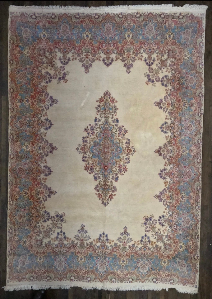Impresionante alfombra vintage Royal Kermann hecha a mano floral C.1940 lana suave 8’9x12’5 Foto 1 de 4