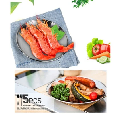 Thickened Stainless Steel Plate Set for Outdoor Picnic Barbecue and Fruits - Image 1 of 4