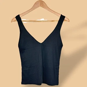 Zara Ribbed Knit Tank Top V-Neck Sleeveless Casual Black Minimalist Size Small - Picture 1 of 4