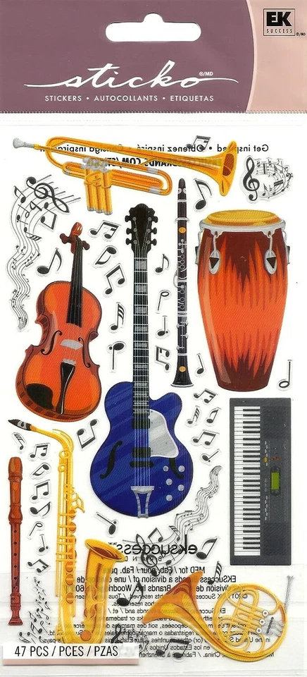 Sticko Instruments Pegatinas 47 Piezas Guitarra Violín Tambor Teclado Saxo Flauta Cuerno Foto 1 de 1