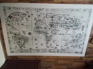 HUGE Antique World Map Historical 1924 Wien Reprint of Pierre Desceliers 1553 - Picture 1 of 10