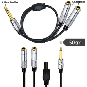 1/4" 6.35mm Mono Male Plug to Dual 6.35mm Female Jack Y Splitter Audio Cable - Picture 1 of 5