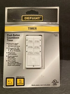 Defiant 15 amp interruttore timer conto alla rovescia pulsante a parete 4 ore NUOVO sigillato - Foto 1 di 4