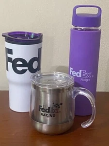 SET (3) FedEx AUSGEGEBENE KAFFEETASSE INSUL. TUCHBLER & GLAS WASSERFLASCHE NIE BENUTZT - Bild 1 von 19