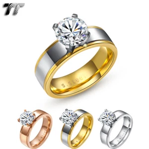 TT 6mm Stainless Steel 2 Carat Engagement Wedding Band Ring Three Colour (R228) - Picture 1 of 4