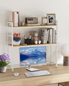 2 Tier Desktop Bookshelf Organizer, Desk Hutch Top Only,Multi-Purpose Desk Hutch - Picture 1 of 12