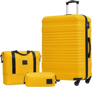 "COOLIFE Set Valigie Trolley ABS con TSA, 1 Borsa e 1 Beauty, Giallo/Nero - Foto 1 di 8
