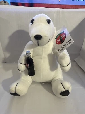 Coca Cola Plüschtier Stofftier Eisbär winkt haltende Flasche Cola weiß 7,5 Zoll Vintage - Bild 1 von 4
