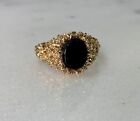 9ct Gold Signet Ring, Vintage, 1970?s, Oval Black Onyx & Textured Finish, Size T