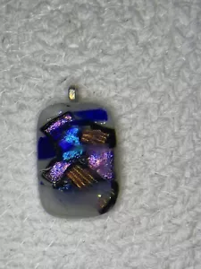 Cream with multi colored pieces of dichroic glass pendant 1.25" x 1.5" - Picture 1 of 2