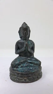 Indonesian/Balinese Handcrafted Wrought Iron Smal Green Meditating Buddha Statue - Picture 1 of 4
