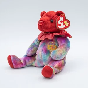 Ty Beanie Babies "July" - The Birthday Bear Plush Stuffed Animal Red - 2001 - Picture 1 of 4