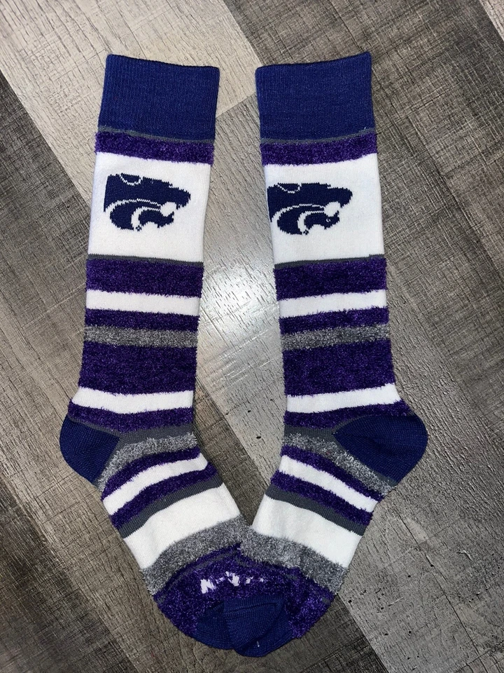 KANSAS STATE WILDCATS COLLEGE TEAM PURPLE WOMENS SOFT COMFY FUZZY CREW SOCKS - Image 1 of 1