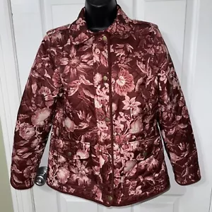 Talbots QUILTED BARN JACKET - Floral Pink Burgundy Petite Small EUC - Picture 1 of 7
