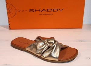 SHADDY Leder Sandale Pantolette Flats Fußbett Metallic Gold - Neu ! Gr. 36 - Bild 1 von 10