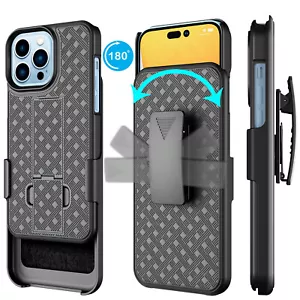 For iPhone 14 13 12 11 Pro Max XR XS 8 7 Plus Holster Belt Clip Case w/Kickstand - Picture 1 of 7