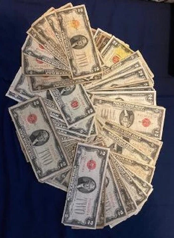 1953-1963 1928 Circulated RARE Problem  Dollar Bill $2 Note Fancy Red Seal  Lot Cover