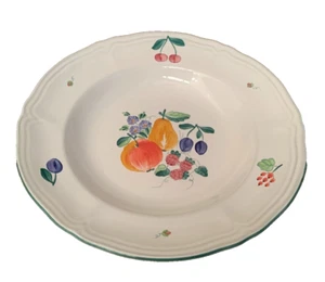1 Rim Soup Cereal Bowl Herend Village Pottery Fancy Fruit Hungary Berries Pear - Picture 1 of 3