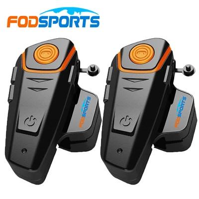2X FODSPORTS BT-S2 Motorcycle Helmet Intercom Bluetooth Headset 1000M FM 2 Rider - Image 1 of 4