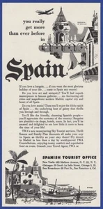 Vintage 1955 SPAIN Vacation TWA Travel Sky Tourist Services Print Ad 50's - Foto 1 di 1