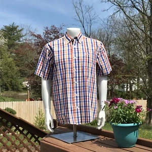 Drunknmunky Mens M Adult Button Shirt Short Sleeve Plaid Multicolor Blue Red - Picture 1 of 11
