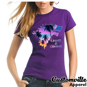 🔥Summer is Coming Tropical Wolf Damen T-Shirt GOT starke Fans Binge Urlaub Tee - Bild 1 von 11