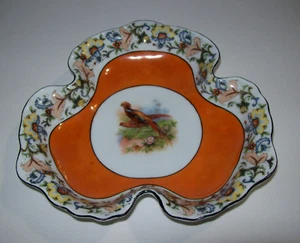 Antica ciotola porcellana vintage Prov Saxe E S Germania fiori fagiani - Foto 1 di 20