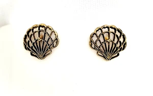 10k Yellow Gold Shell Shape Filigree Earrings Stud Post Pierced 1.09 Grams EUC - Picture 1 of 7