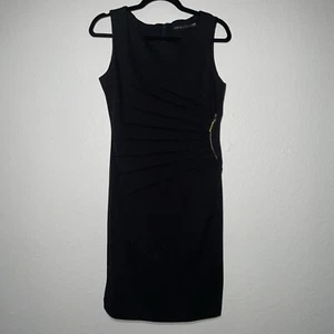 Vestido Ivanka Trump 8 Sin Mangas Negro Oficina Dorado Cremallera Hasta la Rodilla Modesto - Imagen 1 de 6