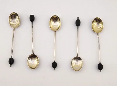 Cucharas Demitasse de plata esterlina grano de café Art Deco Birmingham circa 1929 Foto 1 de 4