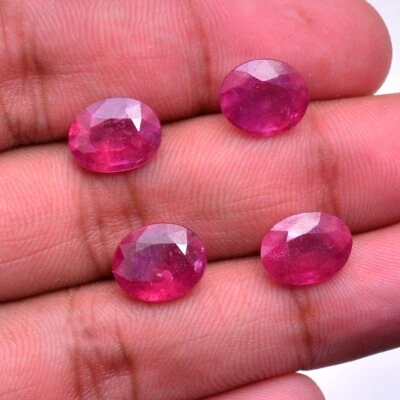 4 Pcs Natural Mozambique Ruby 11mm-12mm Oval Cut Sparkling Red Gemstones Lot - Image 1 of 4