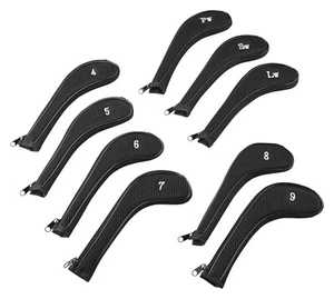 Deluxe Graphite Black Iron Covers / 4-9+PW+SW+LW / Full Length Zip - 9 Covers - Picture 1 of 2