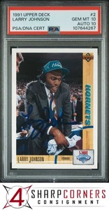 1991 UPPER DECK #2 LARRY JOHNSON RC PSA 10 DNA AUTO 10 - Picture 1 of 3